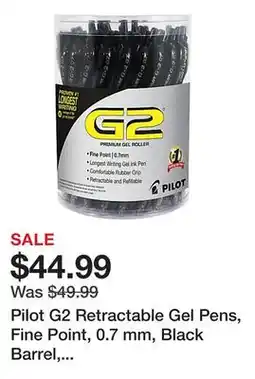 Office Depot Pilot G2 Retractable Gel Pens, Fine Point, 0.7 mm, Black Barrel, Black Ink, Pack Of 36 Pens offer