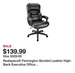 Office Depot Realspace Fennington Bonded Leather High-Back Executive Office Chair, Black, BIFMA Compliant offer