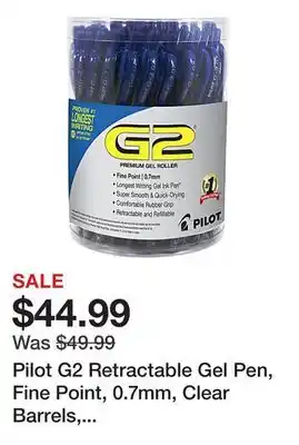 Office Depot Pilot G2 Retractable Gel Pen, Fine Point, 0.7mm, Clear Barrels, Blue Ink, Tub Of 36 Pens offer