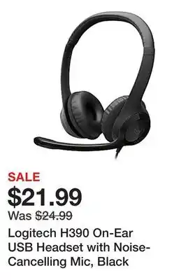 Office Depot Logitech H390 On-Ear USB Headset with Noise-Cancelling Mic, Black offer