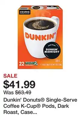 Office Depot Dunkin' Donuts Single-Serve Coffee K-Cup Pods, Dark Roast, Case Of 88 K-Cup Pods offer