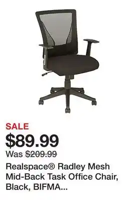 Office Depot Realspace Radley Mesh Mid-Back Task Office Chair, Black, BIFMA Compliant offer