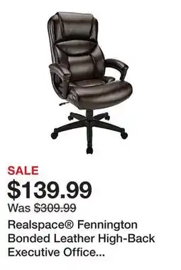 Office Depot Realspace Fennington Bonded Leather High-Back Executive Office Chair, Brown, BIFMA Compliant offer