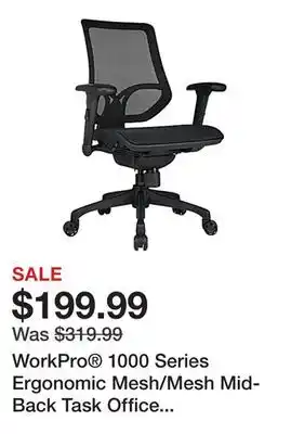 Office Depot WorkPro 1000 Series Ergonomic Mesh/Mesh Mid-Back Task Office Chair, Black/Black, BIFMA Compliant offer