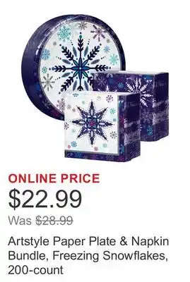 Costco Artstyle Paper Plate & Napkin Bundle, Freezing Snowflakes, 200-count offer