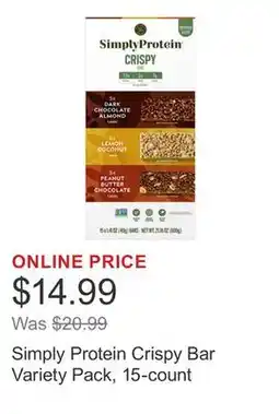 Costco Simply Protein Crispy Bar Variety Pack, 15-count offer