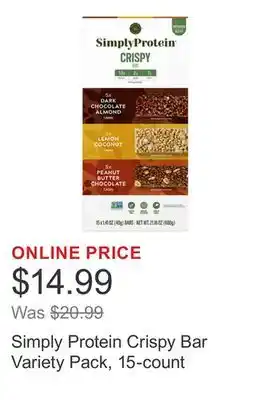 Costco Simply Protein Crispy Bar Variety Pack, 15-count offer