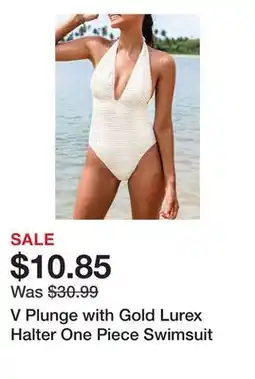 Belk V Plunge with Gold Lurex Halter One Piece Swimsuit offer