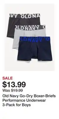 Old Navy Old Navy Go-Dry Boxer-Briefs Performance Underwear 3-Pack for Boys offer