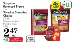 Pavilions Sargento Balanced Breaks 3 ct. Sliced or Shredded Cheese 5-8 oz offer