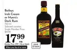 Pavilions Baileys Irish Cream or Myers's Dark Rum offer