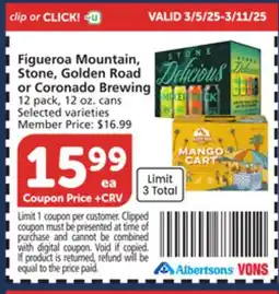 Vons Figueroa Mountain, Stone, Golden Road or Coronado Brewing offer