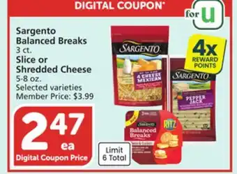 Vons Sargento Balanced Breaks 3 ct. Slice or Shredded Cheese 5-8 oz offer