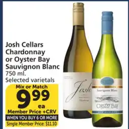 Vons Josh Cellars Chardonnay or Oyster Bay Sauvignon Blanc offer