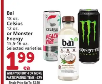 Vons Bai 18 oz. Celsius 12 oz. or Monster Energy 15.5-16 oz offer