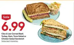 Stater Bros Cleo & Leo Corned Beef, Turkey, Ham, Tuna Salad or Chicken Salad Sandwich offer