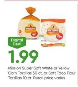 Stater Bros Mission Super Soft White or Yellow Corn Tortillas 30 ct. or Soft Taco Flour Tortillas 10 ct offer