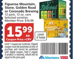 Albertsons Figueroa Mountain, Stone, Golden Road or Coronado Brewing offer