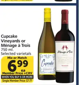 Albertsons Cupcake Vineyards or Ménage à Trois offer