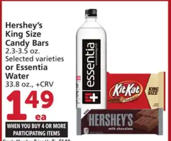 Albertsons Hershey's King Size Candy Bars 2.3-3.5 oz. or Essentia Water 33.8 oz offer