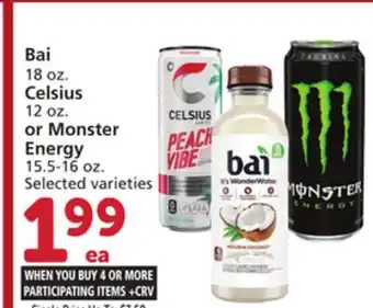 Albertsons Bai 18 oz., Celsius 12 oz. or Monster Energy 15.5-16 oz offer