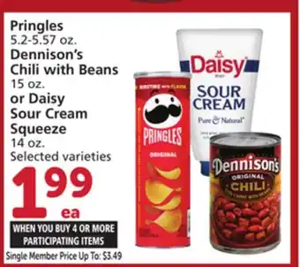 Albertsons Pringles 5.2-5.57 oz. Dennison's Chili with Beans 15 oz. or Daisy Sour Cream Squeeze 14 oz offer