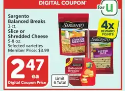 Albertsons Sargento Balanced Breaks 3 ct. Slice or Shredded Cheese 5-8 oz offer