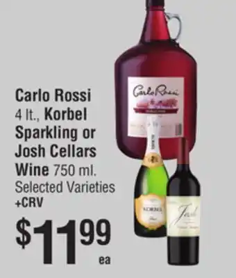 Smart & Final Carlo Rossi, Korbel Sparkling or Josh Cellars Wine offer