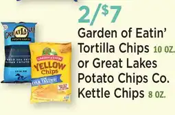 Heinen's Garden of Eatin' Tortilla Chips 10 OZ. or Great Lakes Potato Chips Co. Kettle Chips 8 OZ offer