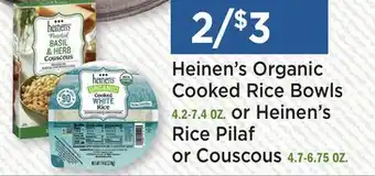 Heinen's Heinen's Organic Cooked Rice Bowls 4.2-7.4 OZ. or Heinen's Rice Pilaf or Couscous 4.7-6.75 OZ offer