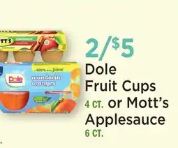 Heinen's Dole Fruit Cups 4 CT. or Mott's Applesauce 6 CT offer