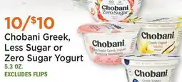 Heinen's Chobani Greek, Less Sugar or Zero Sugar Yogurt offer