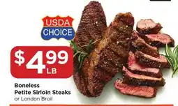 Food 4 Less Boneless Petite Sirloin Steaks or London Broil offer