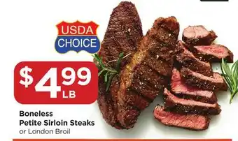 Food 4 Less Boneless Petite Sirloin Steaks or London Broil offer