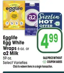 Jewel-Osco Egglife Egg White Wraps 6 oz. or a2 Milk 59 oz offer