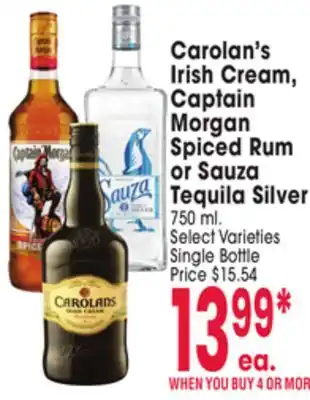 Jewel-Osco Carolan's Irish Cream, Captain Morgan Spiced Rum or Sauza Tequila Silver offer