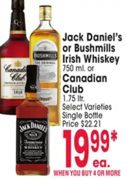 Jewel-Osco Jack Daniel's or Bushmills Irish Whiskey 750 ml. or Canadian Club 1.75 ltr offer