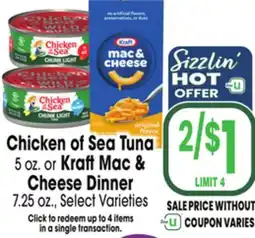 Jewel-Osco Chicken of Sea Tuna 5. oz. or Kraft Mac & Cheese Dinner 7.25 oz offer