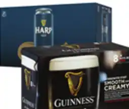 Jewel-Osco Guinness Draught 8 pk., 14.9 oz. Cans or Harp Lager 8 pk., 12 oz. Cans offer