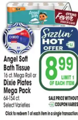 Jewel-Osco Angel Soft Bath Tissue 16 ct. Mega Roll or Dixie Plates Mega Pack 64-154 ct. Spring Fever offer