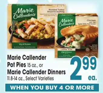 Jewel-Osco Marie Callender Pot Pies 15 oz., or Marie Callender Dinners 11.8-14 oz offer