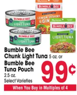 Jewel-Osco Bumble Bee Chunk Light Tuna 5 oz. or Bumble Bee Tuna Pouch 2.5 oz offer