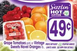 Jewel-Osco Grape Tomatoes pint, or Vintage Sweets Navel Oranges lb offer