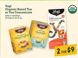 Sprouts Farmers Market Yogi Organic Boxed Tea or Tea Concentrate offer