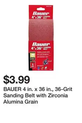 Harbor Freight Tools BAUER 4 in. x 36 in., 36-Grit Sanding Belt with Zirconia Alumina Grain offer