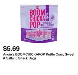 Wegmans Angie's BOOMCHICKAPOP Kettle Corn, Sweet & Salty, 6 Snack Bags offer