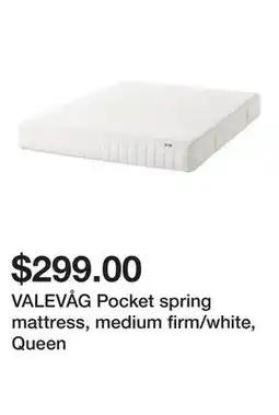 Ikea VALEVÅG Pocket spring mattress, medium firm/white, Queen offer