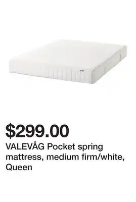 Ikea VALEVÅG Pocket spring mattress, medium firm/white, Queen offer