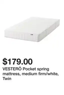 Ikea VESTERÖ Pocket spring mattress, medium firm/white, Twin offer