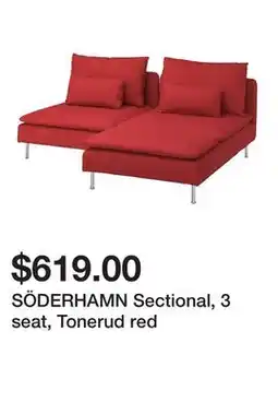 Ikea SÖDERHAMN Sectional, 3 seat, Tonerud red offer